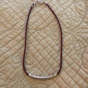 Bright leather and silver necklace